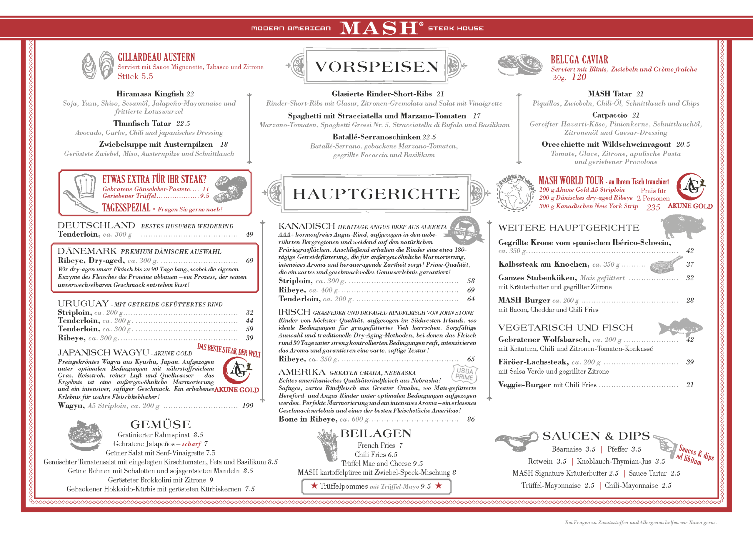 steakhouse speisekarte